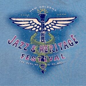 Vintage New Orleans JazzFest Blue T-Shirt 2006 Winged Clarinet Graphic Women’s M